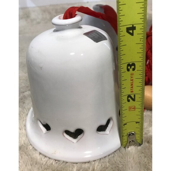 Abbott Italy Christmas Bells Ceramic Set Of 3 With Heart Cutouts & Red Ribbon - Picture 5 of 8